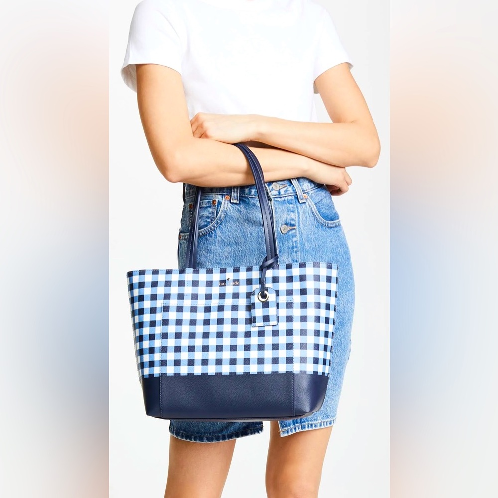 Kate Spade Hyde Lane Gingham Riley Tote Navy/ White